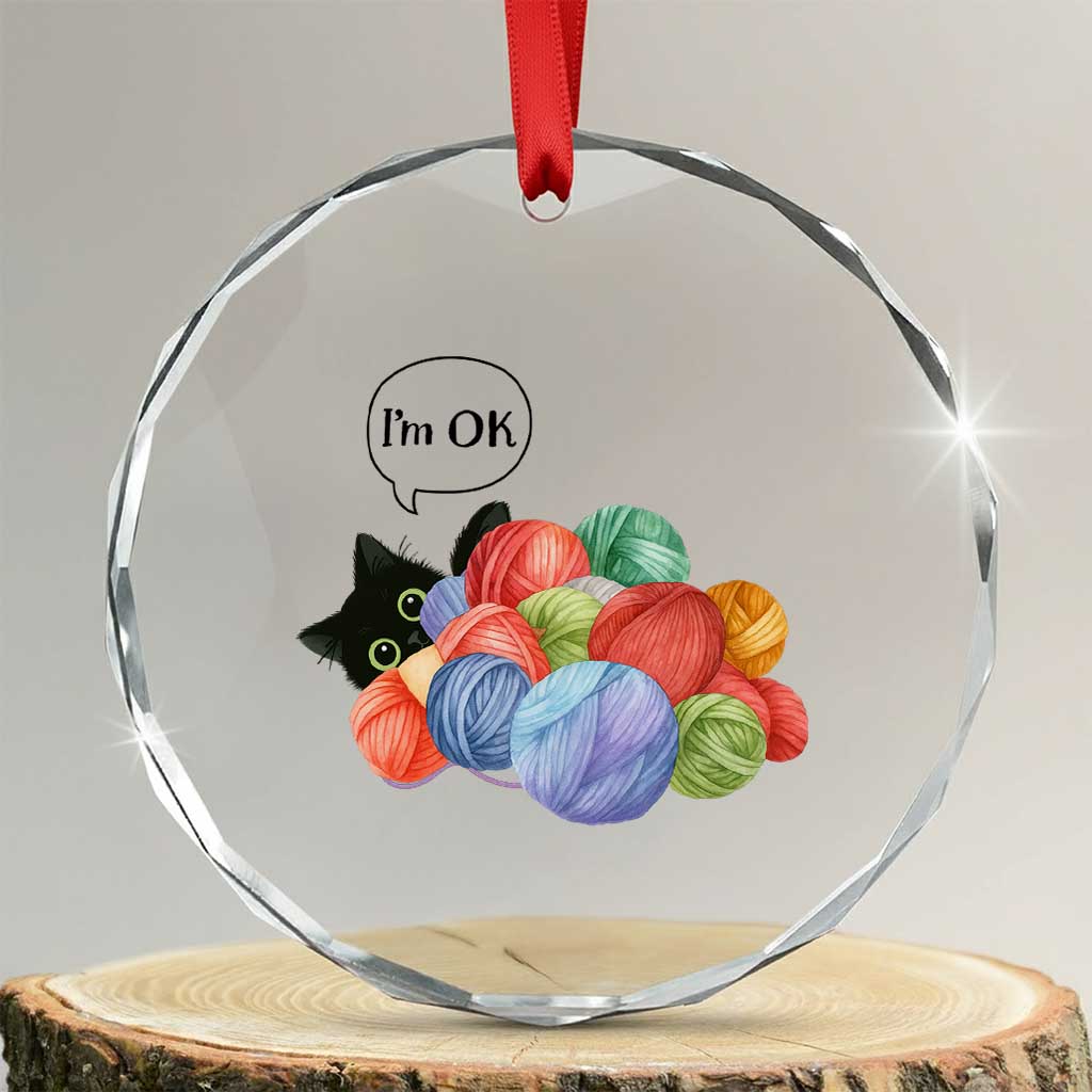 Im OK Crystal Glass Ornament Cat Tangled In Yarn Funny Crochet Gift TS12 Transparent Glass 3'' Circle Print Your Wear