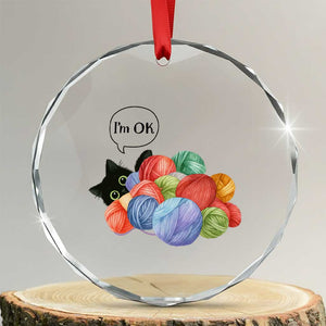 Im OK Crystal Glass Ornament Cat Tangled In Yarn Funny Crochet Gift TS12 Transparent Glass 3'' Circle Print Your Wear