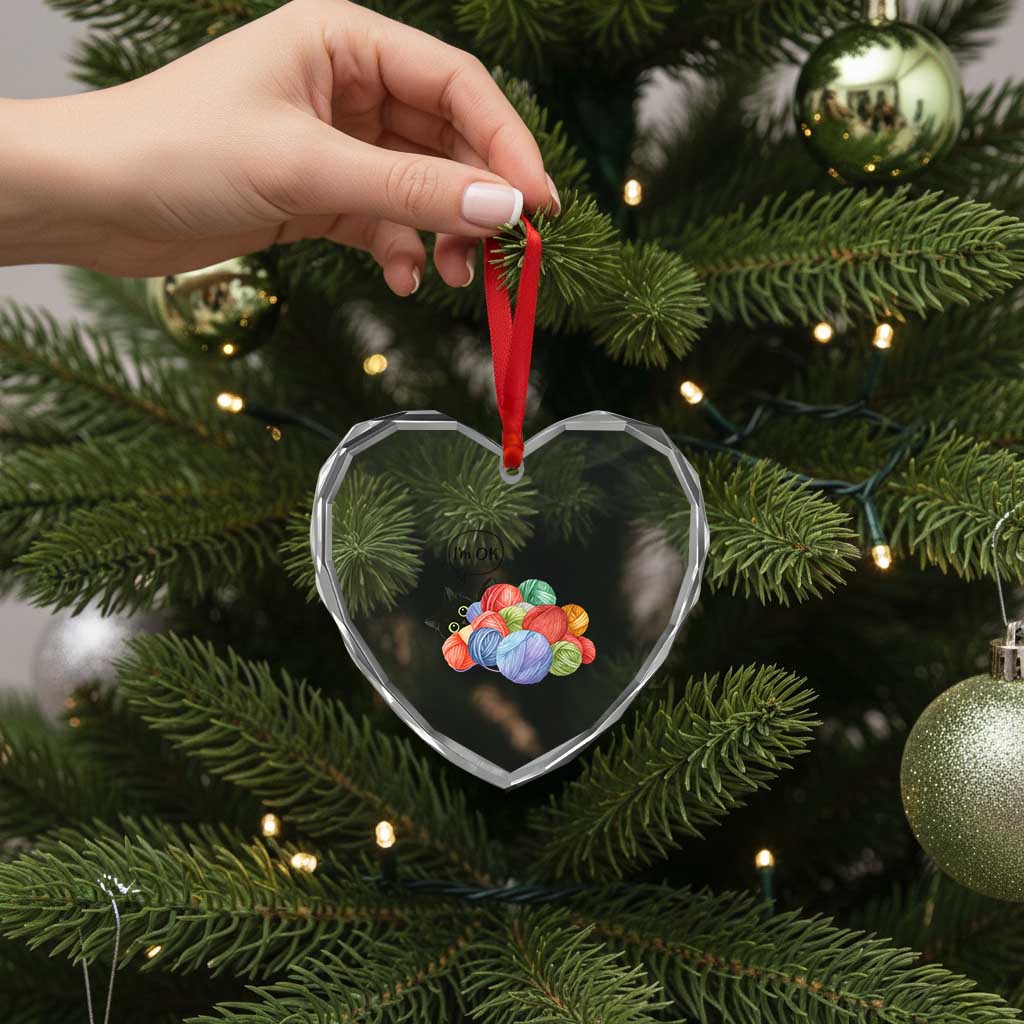 Im OK Heart Crystal Glass Ornament Cat Tangled In Yarn Funny Crochet Gift TS12 Print Your Wear
