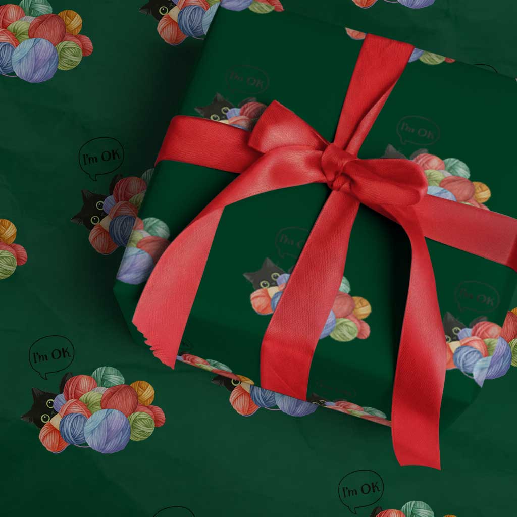 Im OK Wrapping Paper Roll Cat Tangled In Yarn Funny Crochet Gift TS12 Green Print Your Wear