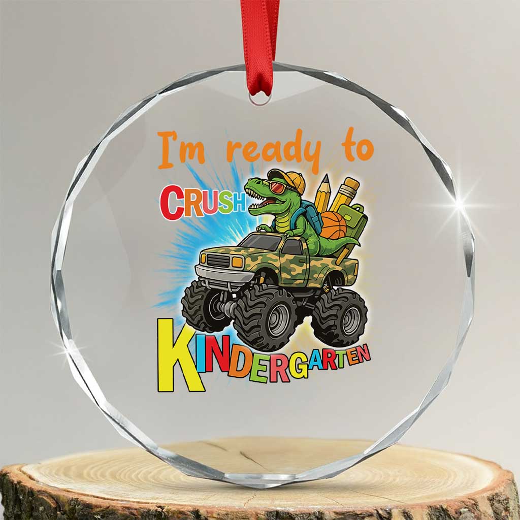 Im Ready To Crush Kindergarten Crystal Glass Ornament Dinosaur Driving Truck Gift TS12 Transparent Glass 3'' Circle Print Your Wear
