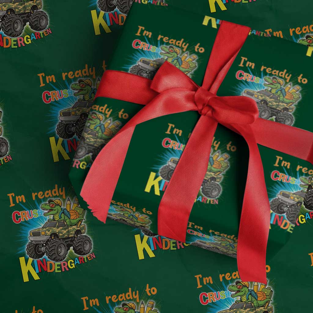 Im Ready To Crush Kindergarten Wrapping Paper Roll Dinosaur Driving Truck Gift TS12 Green Print Your Wear
