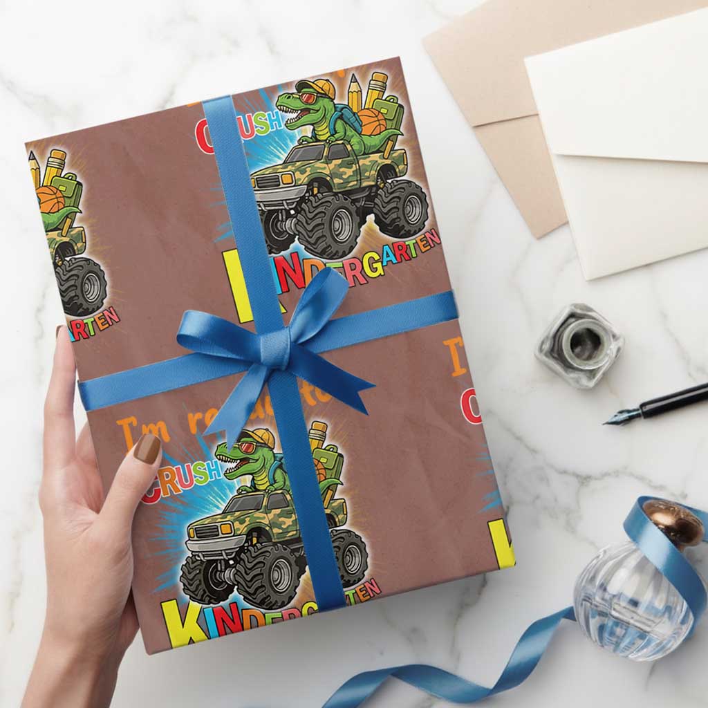 Im Ready To Crush Kindergarten Wrapping Paper Roll Dinosaur Driving Truck Gift TS12 Mocha Print Your Wear