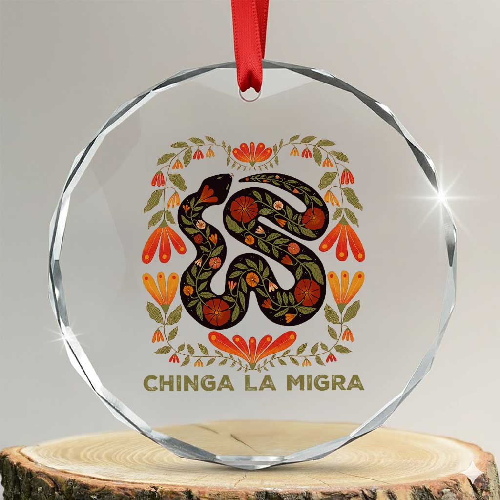 Immigrant Rights Crystal Glass Ornament Chinga La Migra TS10 Transparent Glass 3'' Circle Print Your Wear
