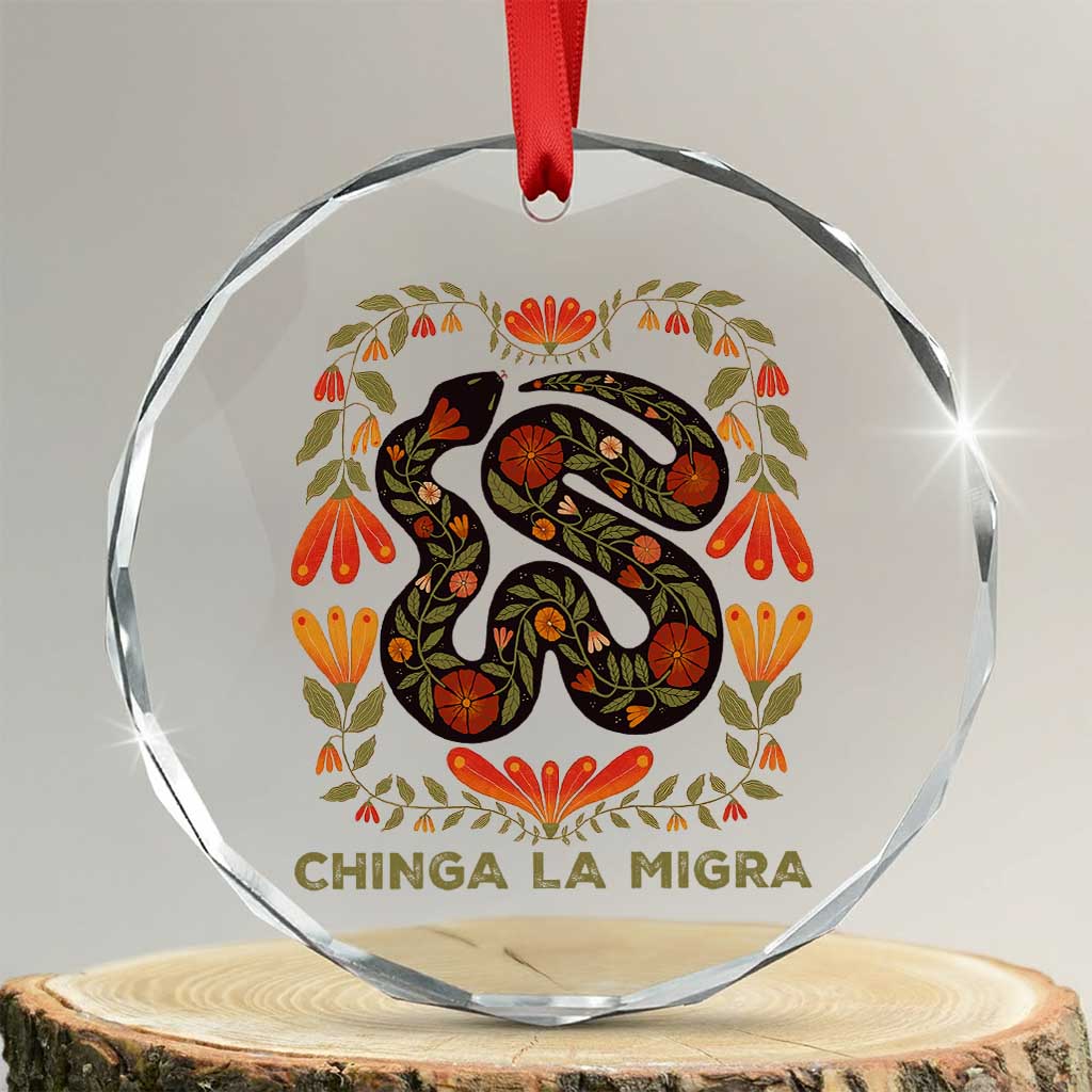Immigrant Rights Crystal Glass Ornament Chinga La Migra TS10 Transparent Glass 3'' Circle Print Your Wear