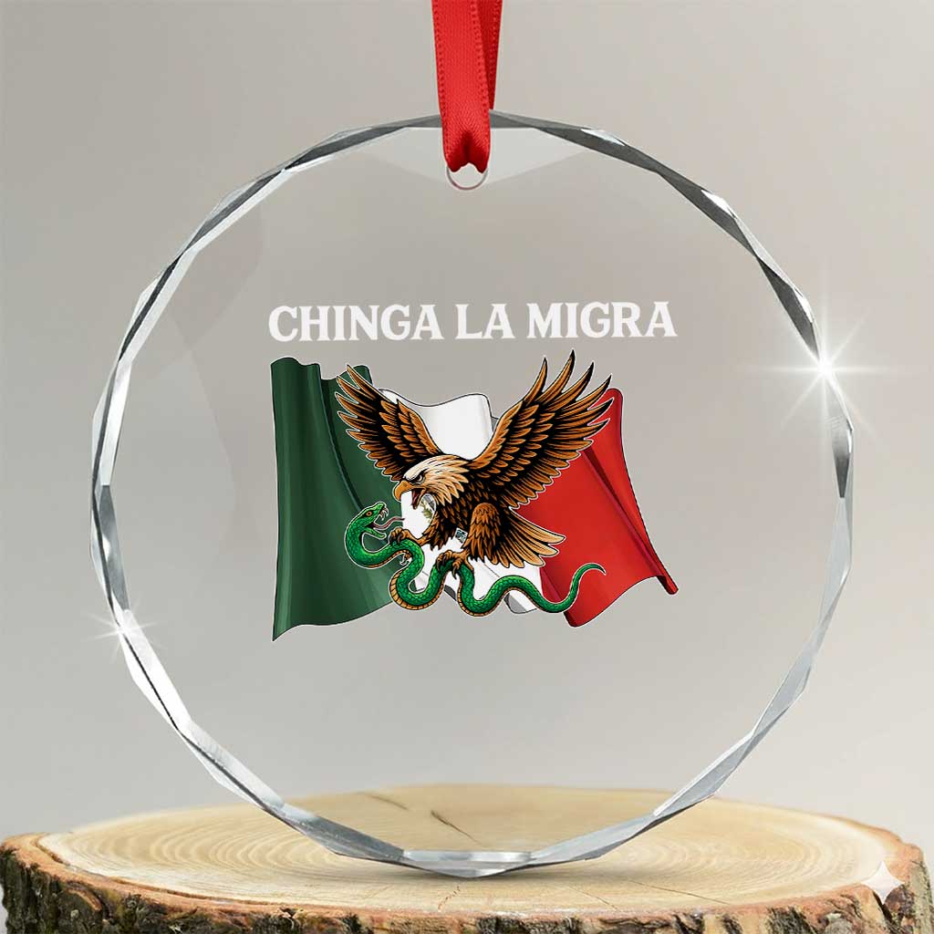 Immigration Rights Protest Crystal Glass Ornament Chinga La Migra Anti Fascism TS14 Transparent Glass 3'' Circle Print Your Wear