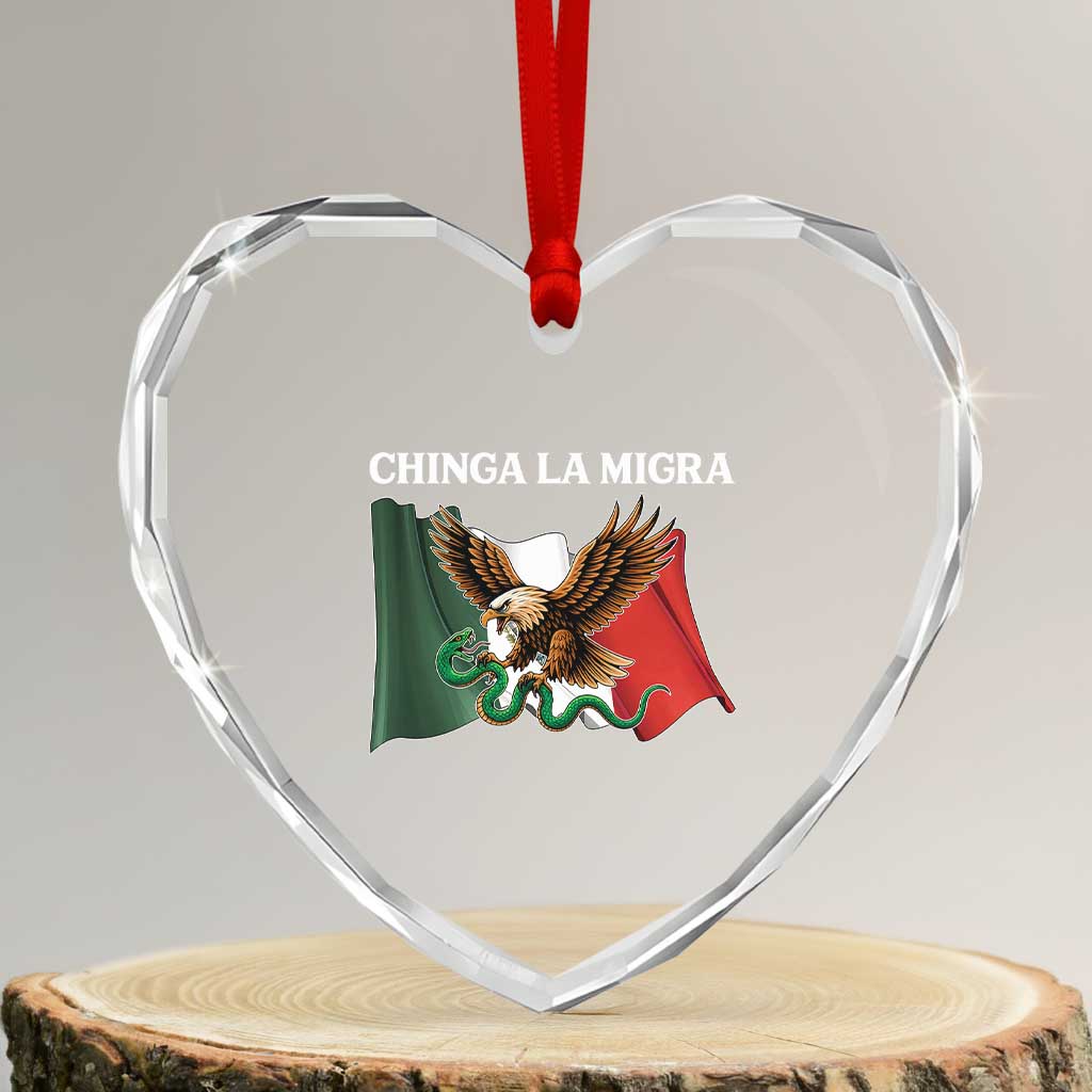 Immigration Rights Protest Heart Crystal Glass Ornament Chinga La Migra Anti Fascism TS14 Transparent Glass 3'' Heart Print Your Wear