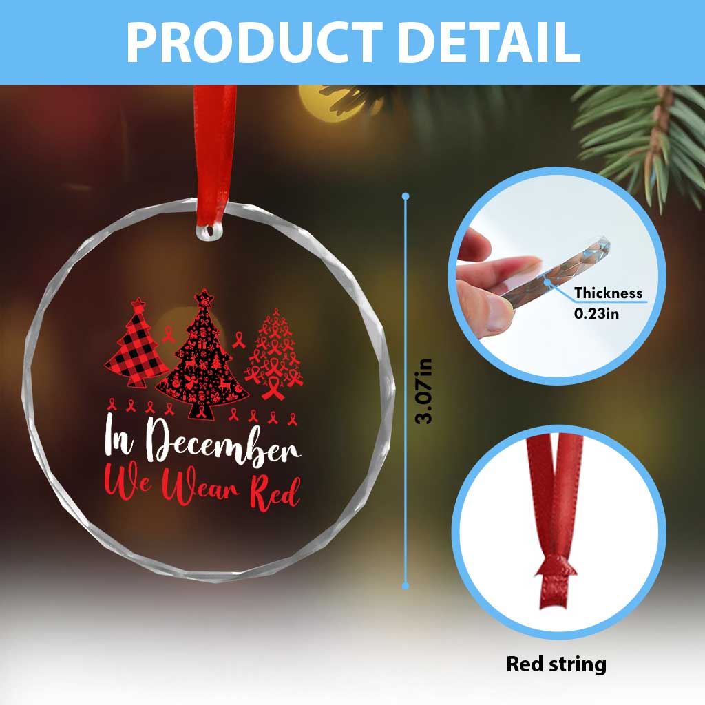 In December We Wear Red Crystal Glass Ornament HIV Awareness Christmas Ribbon Tree Gift TS12 Print Your Wear