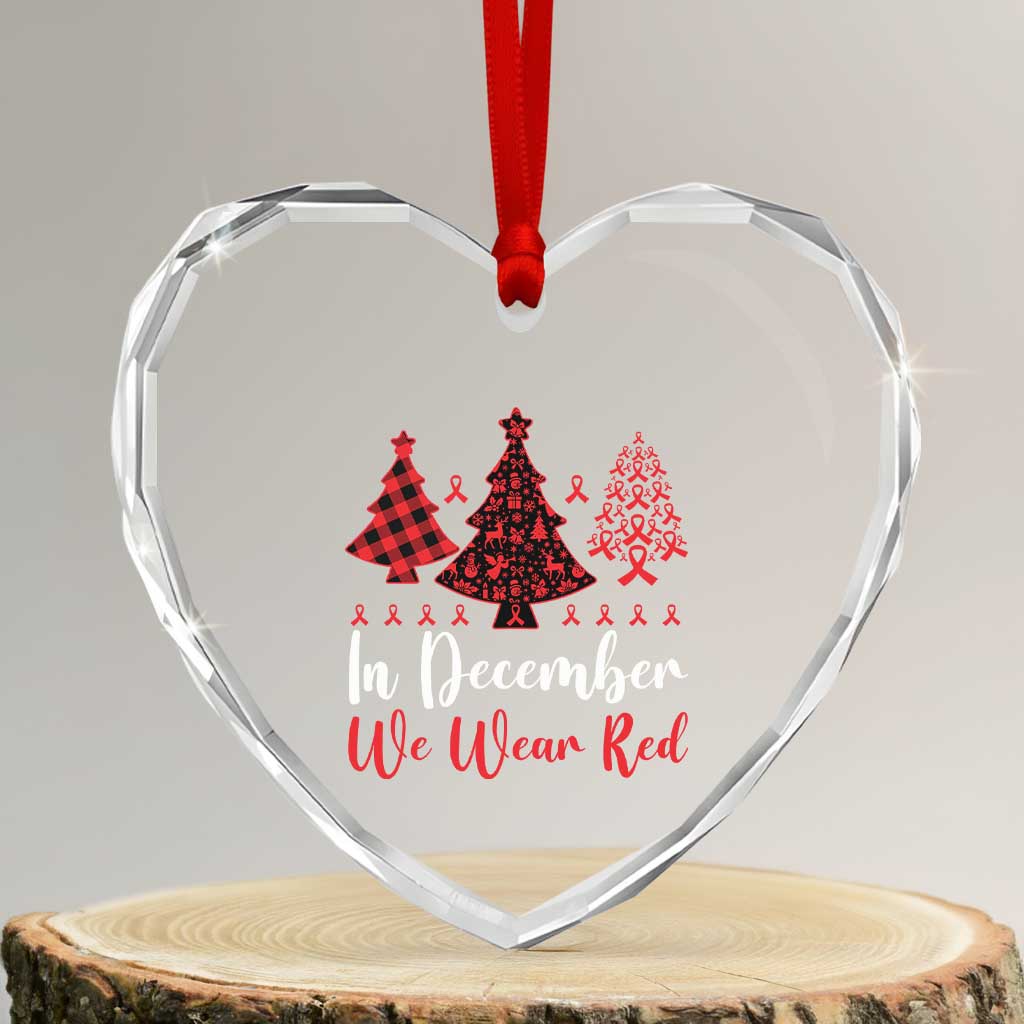 In December We Wear Red Heart Crystal Glass Ornament HIV Awareness Christmas Ribbon Tree Gift TS12 Transparent Glass 3'' Heart Print Your Wear