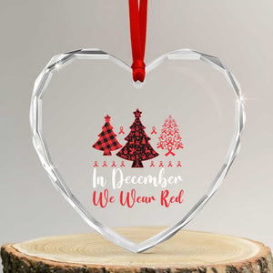 In December We Wear Red Heart Crystal Glass Ornament HIV Awareness Christmas Ribbon Tree Gift TS12 Transparent Glass 3'' Heart Print Your Wear