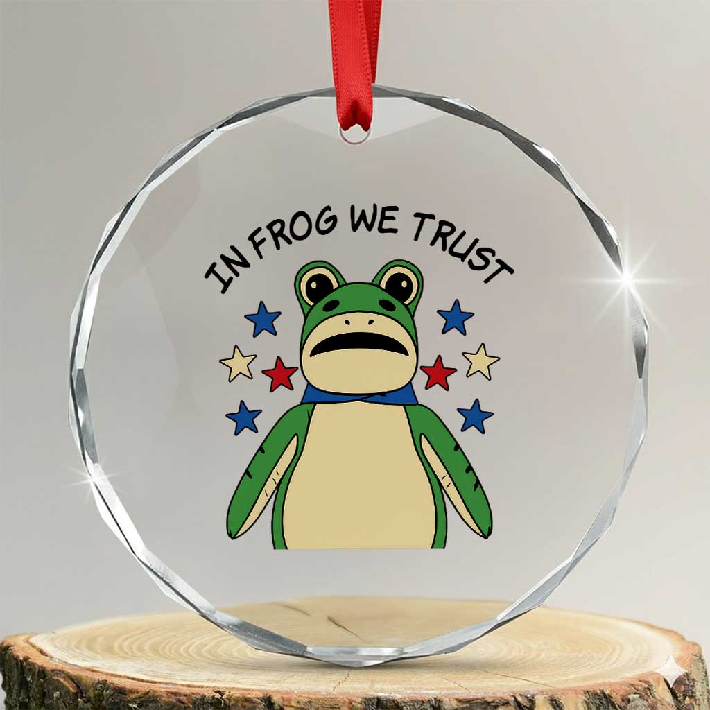 In Frog We Trust Crystal Glass Ornament Patriotic Portland Frogs Protest American Flag TS02 Transparent Glass 3'' Circle Print Your Wear