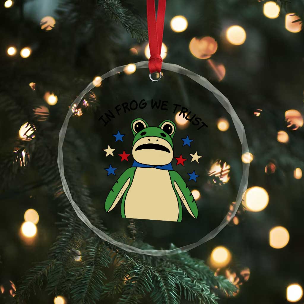 In Frog We Trust Crystal Glass Ornament Patriotic Portland Frogs Protest American Flag TS02 Print Your Wear