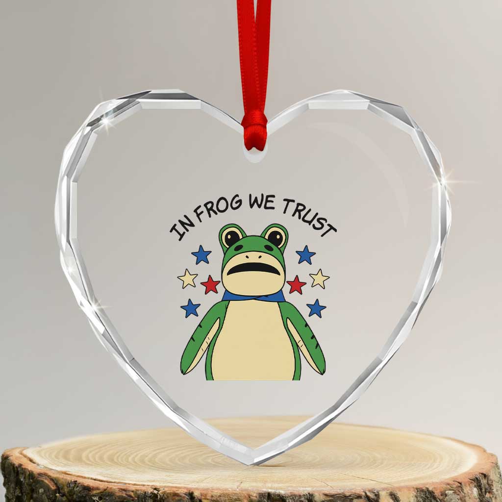In Frog We Trust Heart Crystal Glass Ornament Patriotic Portland Frogs Protest American Flag TS02 Transparent Glass 3'' Heart Print Your Wear
