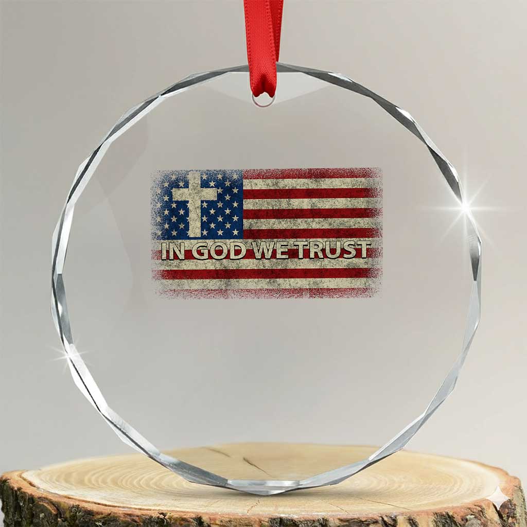 In God We Trust Christian US Flag Crystal Glass Ornament TS10 Transparent Glass 3'' Circle Print Your Wear