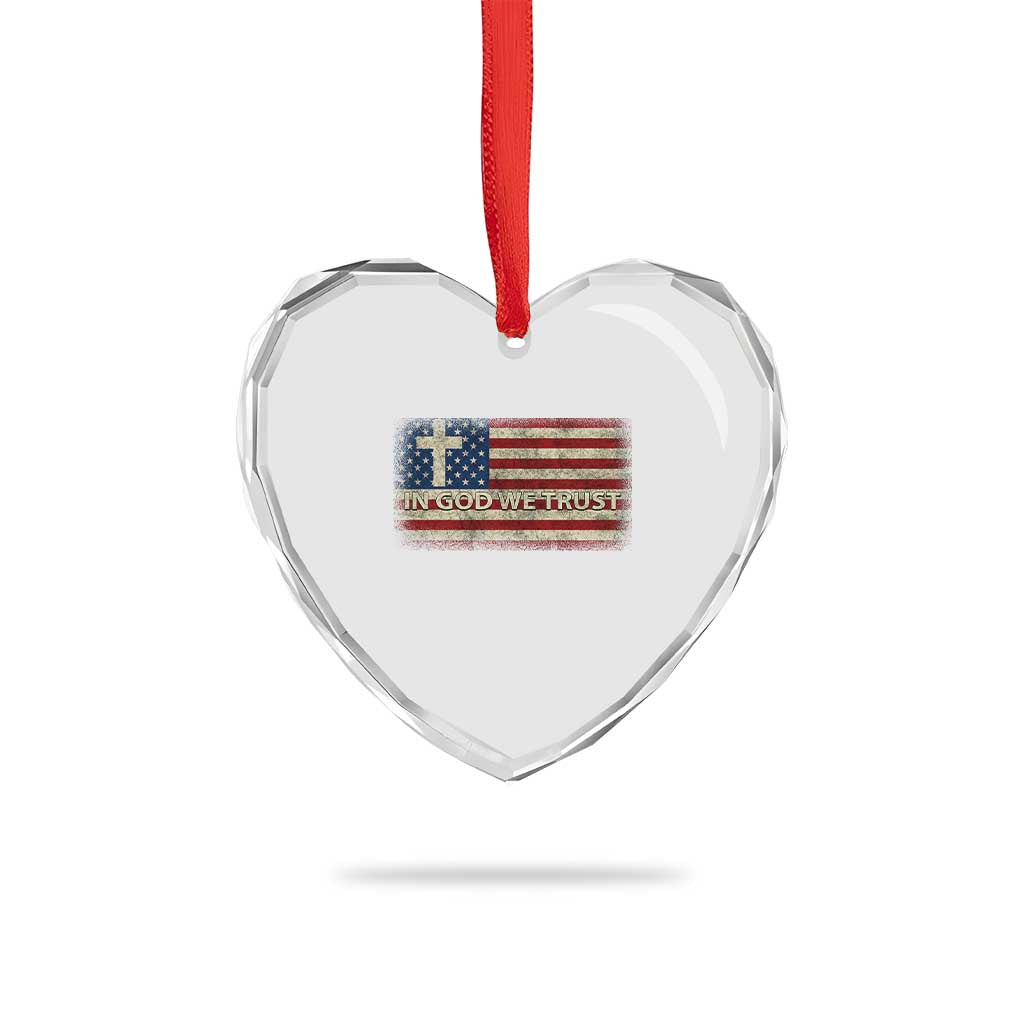 In God We Trust Christian US Flag Heart Crystal Glass Ornament TS10 Print Your Wear