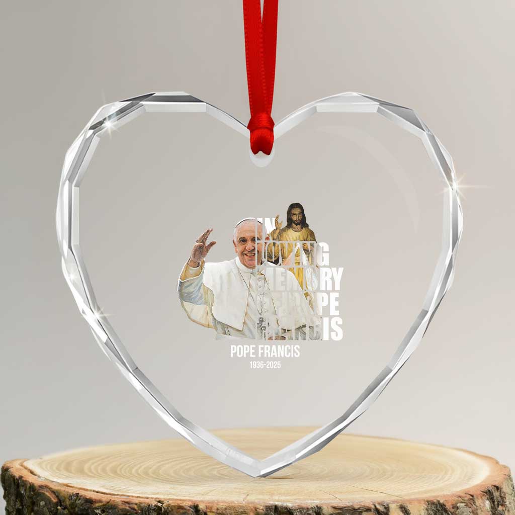 In Loving Memory of Pope Francis Heart Crystal Glass Ornament Viva il Papa 1936-2025 TS02 Transparent Glass 3'' Heart Print Your Wear