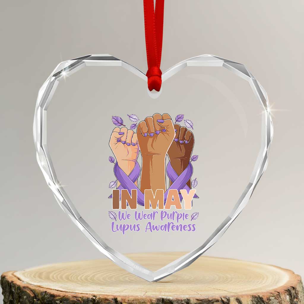 In May We Wear Purple Lupus Awareness Heart Crystal Glass Ornament Purple Ribbon TS10 Transparent Glass 3'' Heart Print Your Wear