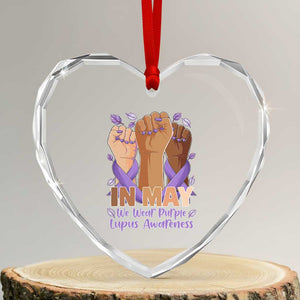 In May We Wear Purple Lupus Awareness Heart Crystal Glass Ornament Purple Ribbon TS10 Transparent Glass 3'' Heart Print Your Wear