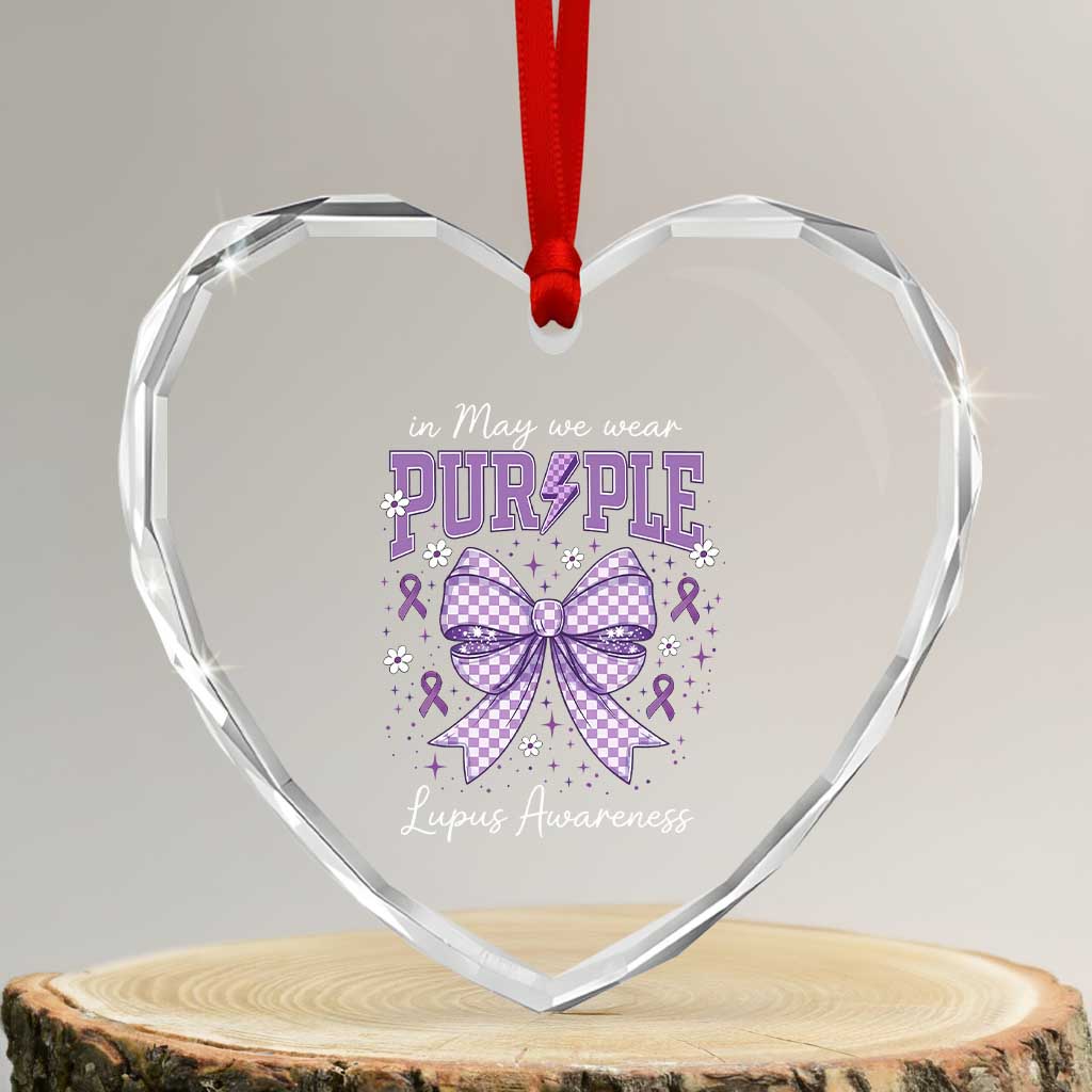 In May We Wear Purple Lupus Awareness Heart Crystal Glass Ornament Purple Ribbon Coquette Bow TS10 Transparent Glass 3'' Heart Print Your Wear