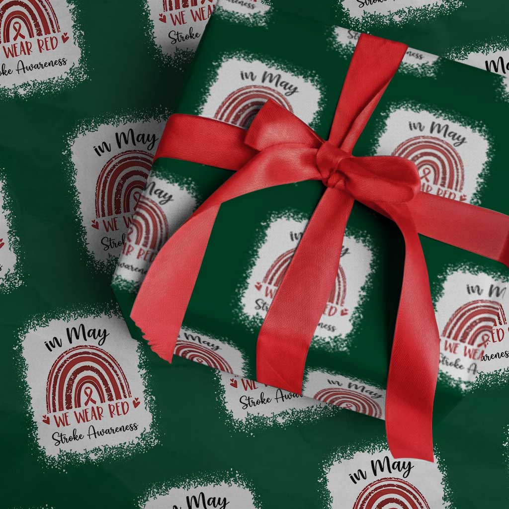 In May We Wear Red Stroke Awareness Wrapping Paper Roll Bleach Effect TS11 Green Print Your Wear