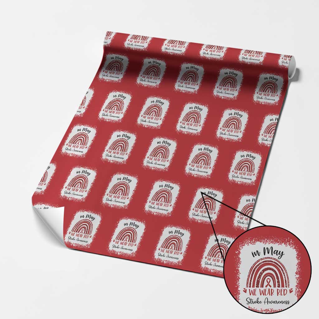 In May We Wear Red Stroke Awareness Wrapping Paper Roll Bleach Effect TS11 Red Print Your Wear