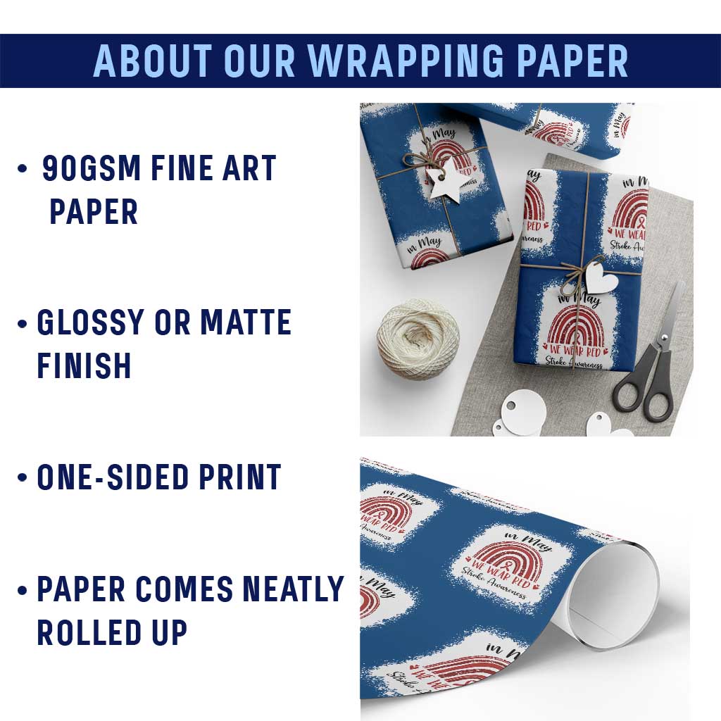 In May We Wear Red Stroke Awareness Wrapping Paper Roll Bleach Effect TS11 Print Your Wear