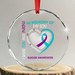 In Memory of My Son Suicide Awareness Crystal Glass Ornament Teal and Purple Ribbon Remembrance Gift TS02 Transparent Glass 3'' Circle Print Your Wear