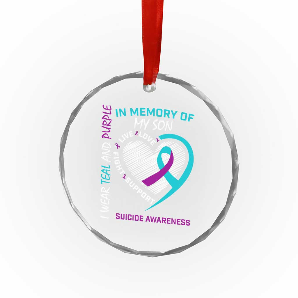 In Memory of My Son Suicide Awareness Crystal Glass Ornament Teal and Purple Ribbon Remembrance Gift TS02 Print Your Wear