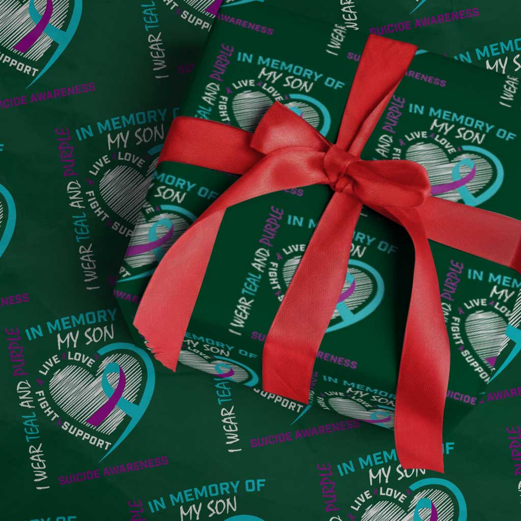 In Memory of My Son Suicide Awareness Wrapping Paper Roll Teal and Purple Ribbon Remembrance Gift