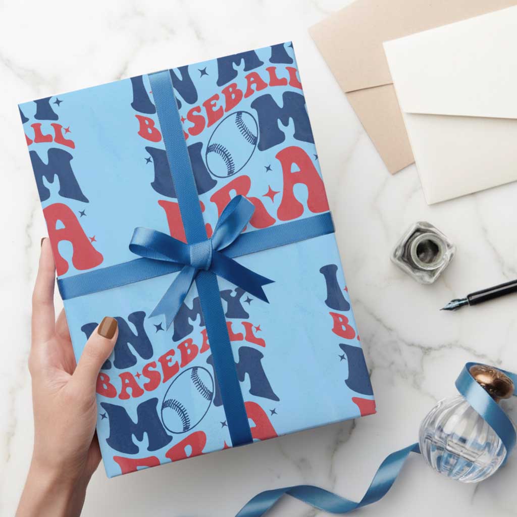 In My Baseball Mom Era Wrapping Paper Roll Game Day Sports Mom TS12 Light Blue Print Your Wear