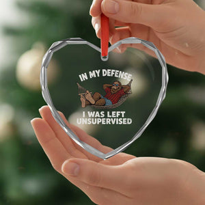 In My Defense I Was Left Unsupervised Funny Bigfoot Heart Crystal Glass Ornament
