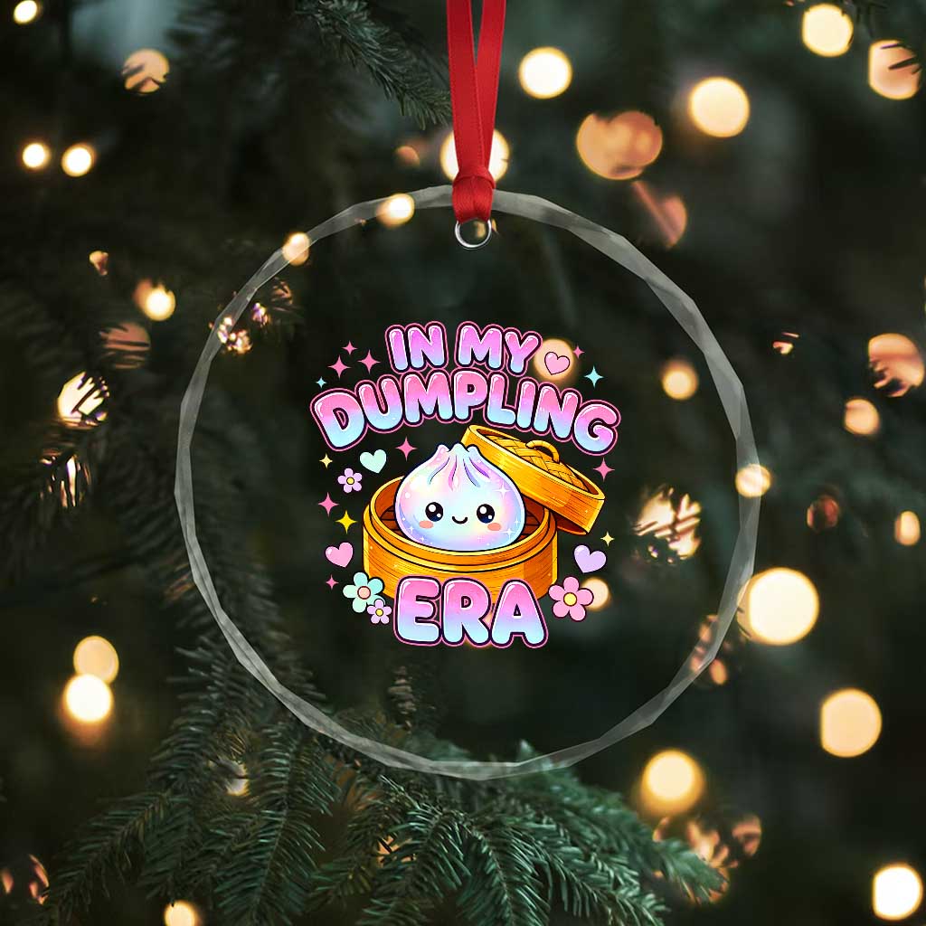 In My Dumpling Era Kawaii Pastel Graphic Crystal Glass Ornament Retro Groovy Glitter Bao Steamer Basket