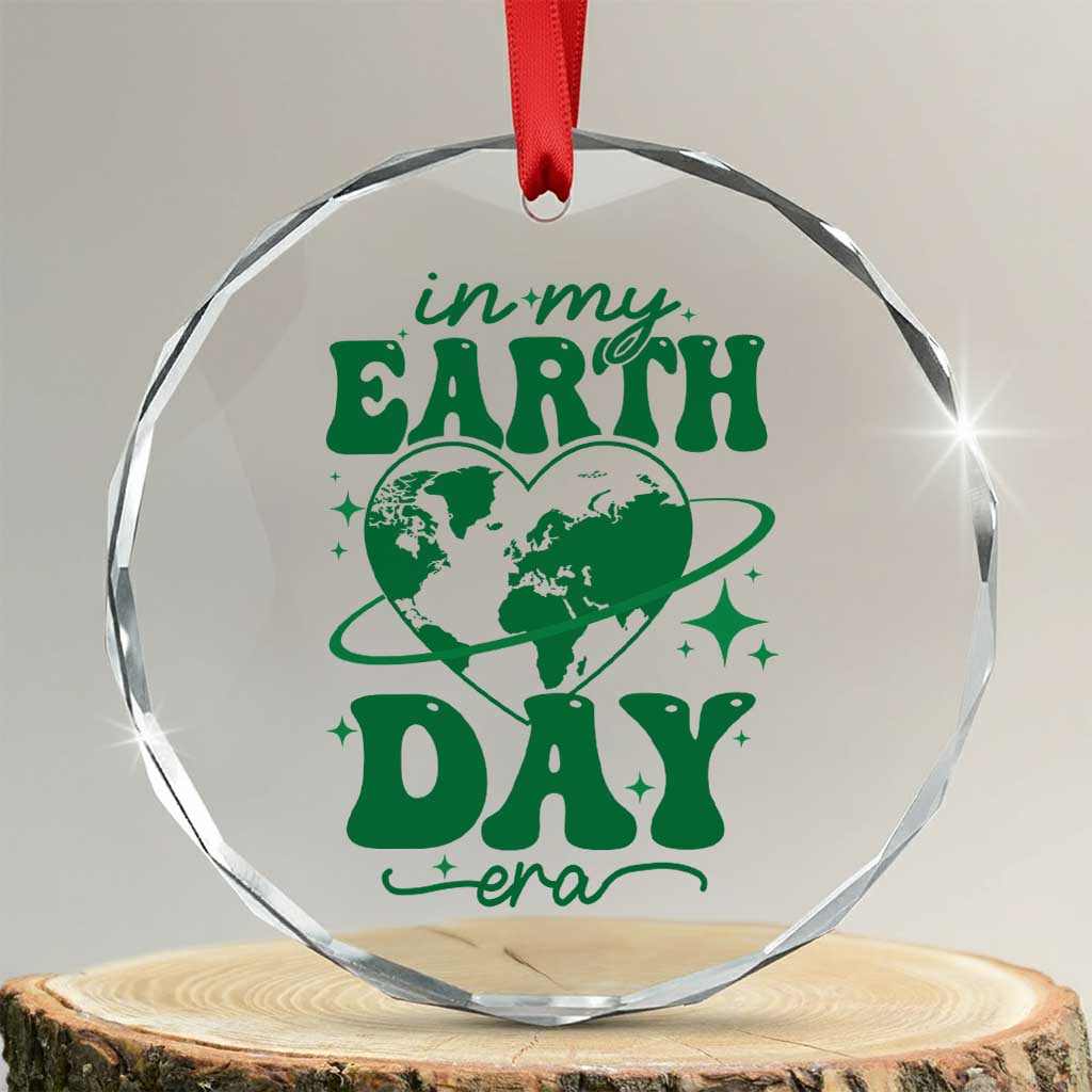In My Earth Day Era Crystal Glass Ornament Cute Groovy Planet Heart TS02 Transparent Glass 3'' Circle Print Your Wear