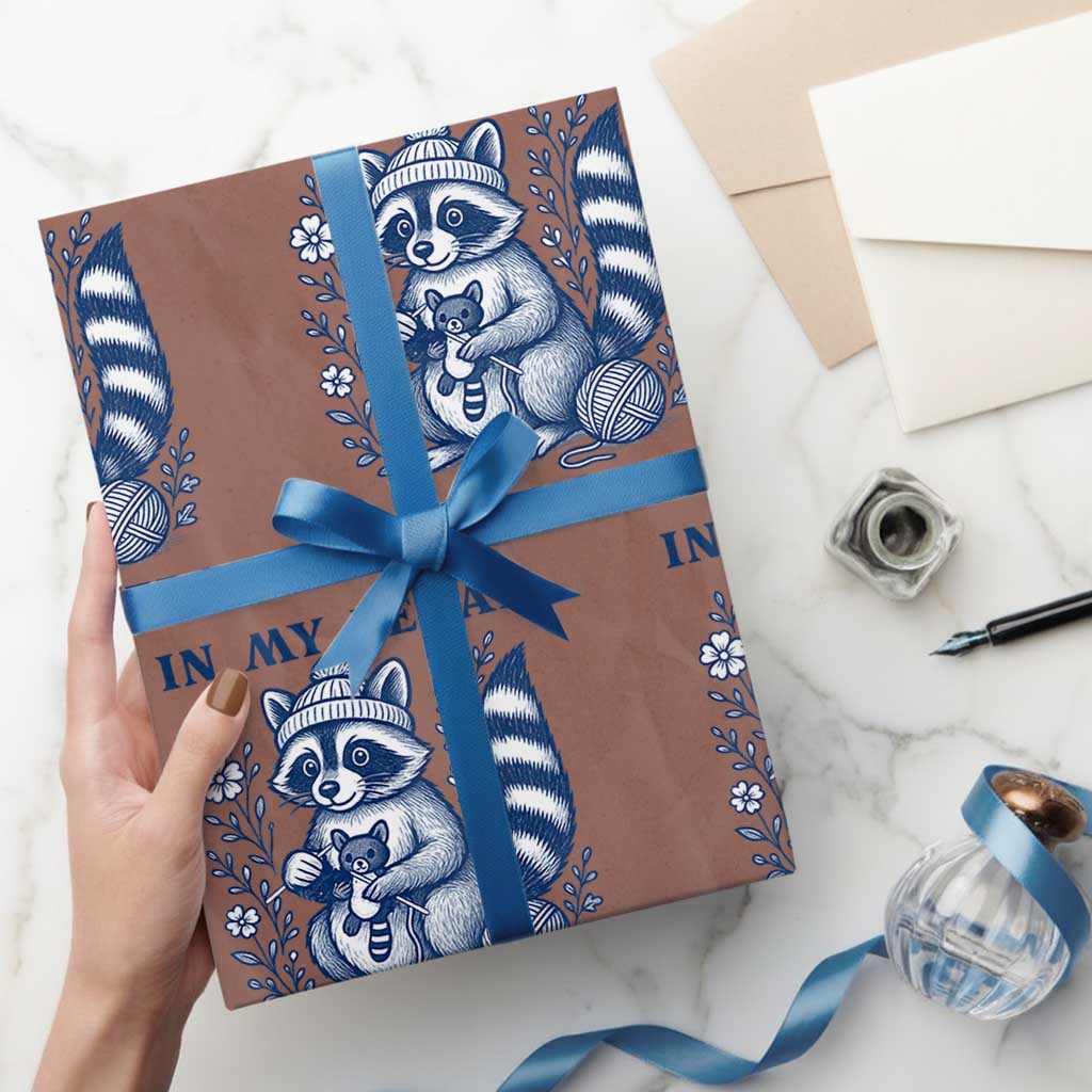 In My Feral Knitting Era Wrapping Paper Roll Raccoon Yarn Lover TS12 Mocha Print Your Wear