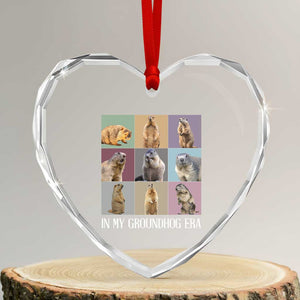 In My Groundhog Era Heart Crystal Glass Ornament Funny Woodchuck TS02 Transparent Glass 3'' Heart Print Your Wear