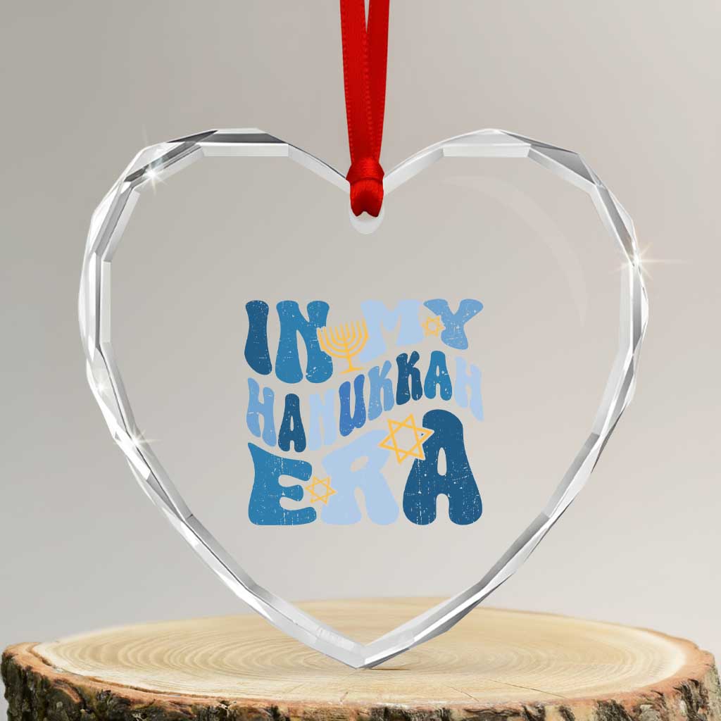 In My Hanukkah Era Heart Crystal Glass Ornament Groovy Chanukkah Jewish TS09 Transparent Glass 3'' Heart Print Your Wear