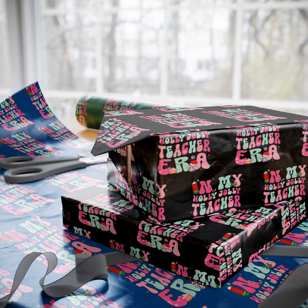 In My Holly Jolly Teacher Era Xmas Groovy Christmas Wrapping Paper Roll TS02 Black Print Your Wear