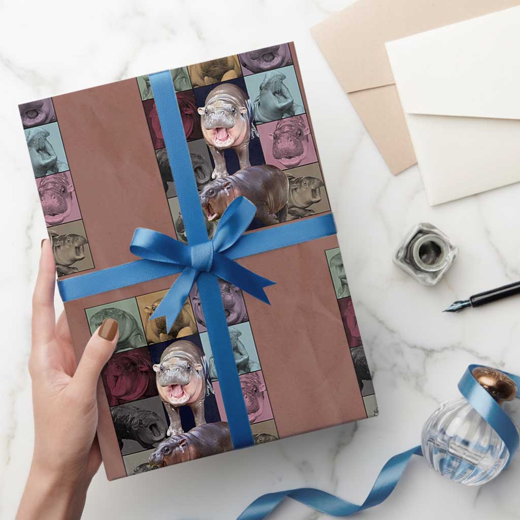 In My Moo Deng Era Wrapping Paper Roll Cute Pygmy Hippo TS02 Mocha Print Your Wear