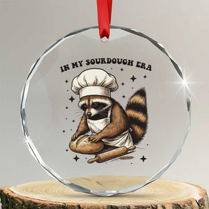 In My Sourdough Era Crystal Glass Ornament Funny Raccoon Baker TS14 Transparent Glass 3'' Circle Print Your Wear