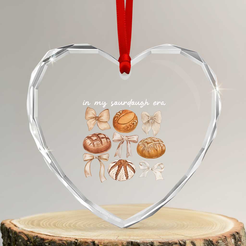 In My Sourdough Era Heart Crystal Glass Ornament Coquette Bows Baking Bread Lover TS14 Transparent Glass 3'' Heart Print Your Wear