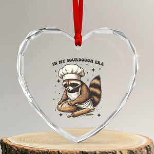 In My Sourdough Era Heart Crystal Glass Ornament Funny Raccoon Baker TS14 Transparent Glass 3'' Heart Print Your Wear