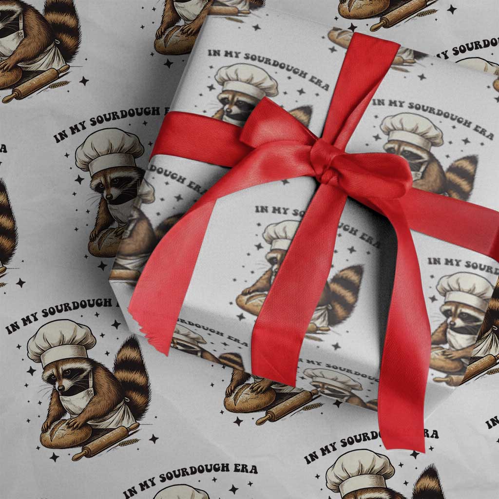In My Sourdough Era Wrapping Paper Roll Funny Raccoon Baker TS14 White Print Your Wear