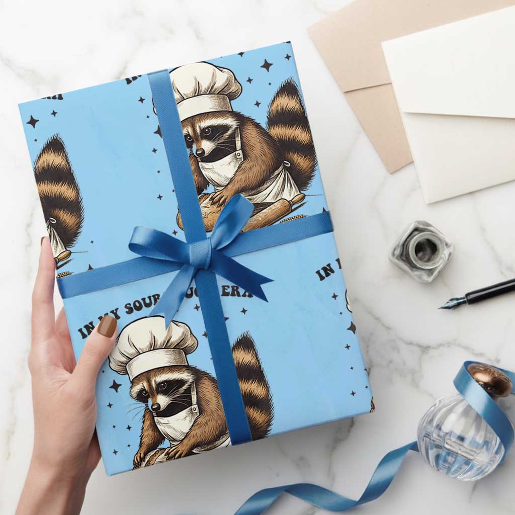 In My Sourdough Era Wrapping Paper Roll Funny Raccoon Baker TS14 Light Blue Print Your Wear