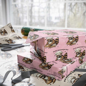 In My Sourdough Era Wrapping Paper Roll Funny Raccoon Baker TS14 Light Pink Print Your Wear