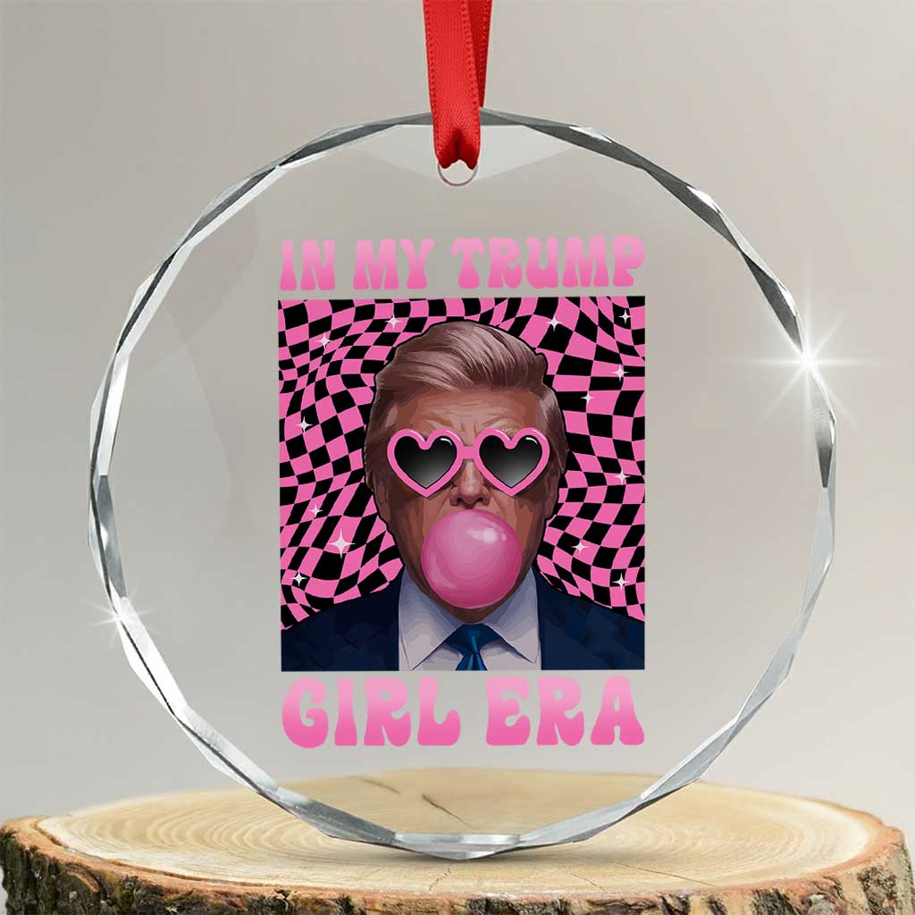 In My Trump Girl Era Crystal Glass Ornament Retro Groove Pink Bubble Gum Glasses TS11 Transparent Glass 3'' Circle Print Your Wear