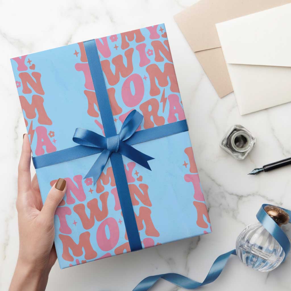 In My Twin Mom Era Wrapping Paper Roll Funny Mama Twin Pregnancy Announcement TS12 Light Blue Print Your Wear