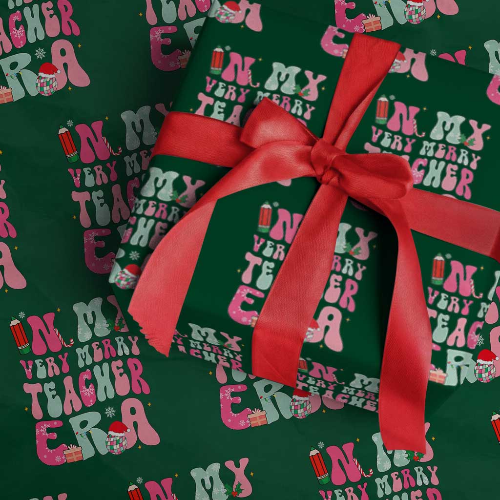 In My Very Merry Teacher Era Xmas Groovy Christmas Wrapping Paper Roll TS02 Green Print Your Wear