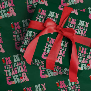 In My Very Merry Teacher Era Xmas Groovy Christmas Wrapping Paper Roll TS02 Green Print Your Wear