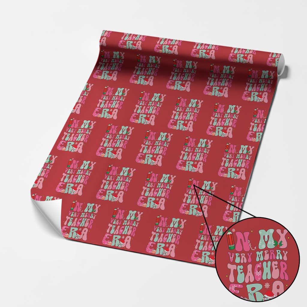 In My Very Merry Teacher Era Xmas Groovy Christmas Wrapping Paper Roll TS02 Red Print Your Wear
