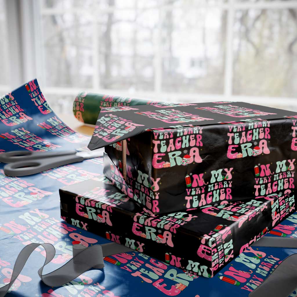 In My Very Merry Teacher Era Xmas Groovy Christmas Wrapping Paper Roll TS02 Black Print Your Wear